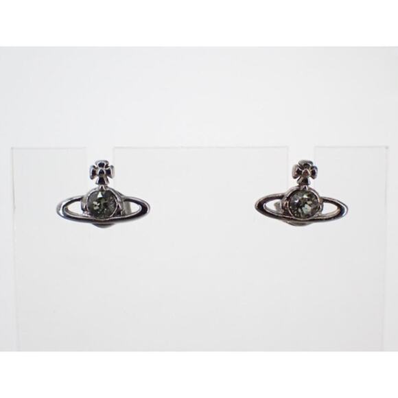 Vivienne Westwood Orb Stud Earrings | Gunmetal & Crystal | Excellent Condition - Picture 1 of 3